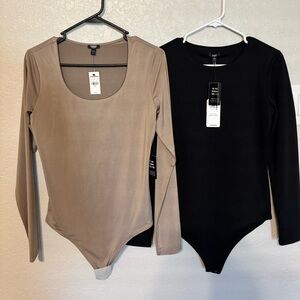 Set of 2 NWT Express Taupe and Black Long Sleeve Bodysuit Duo